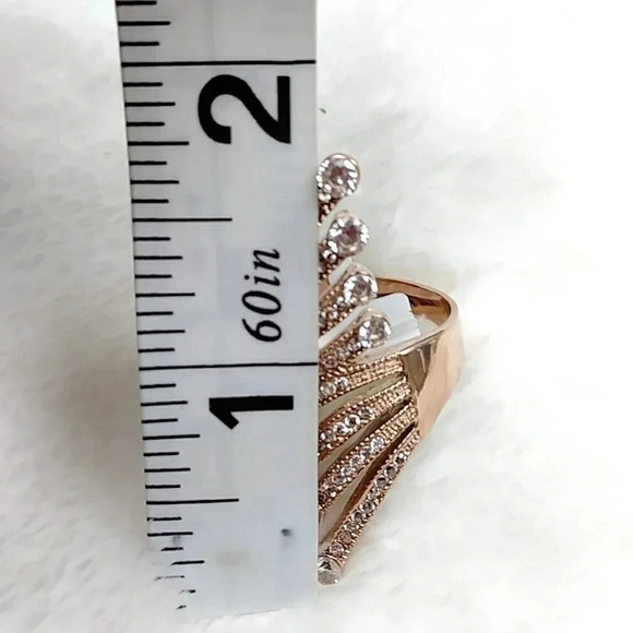 Cocktail Ring Rose Gold Tone Stainless Steel Statement Ring Hypoallergenic - Picture 4 of 10